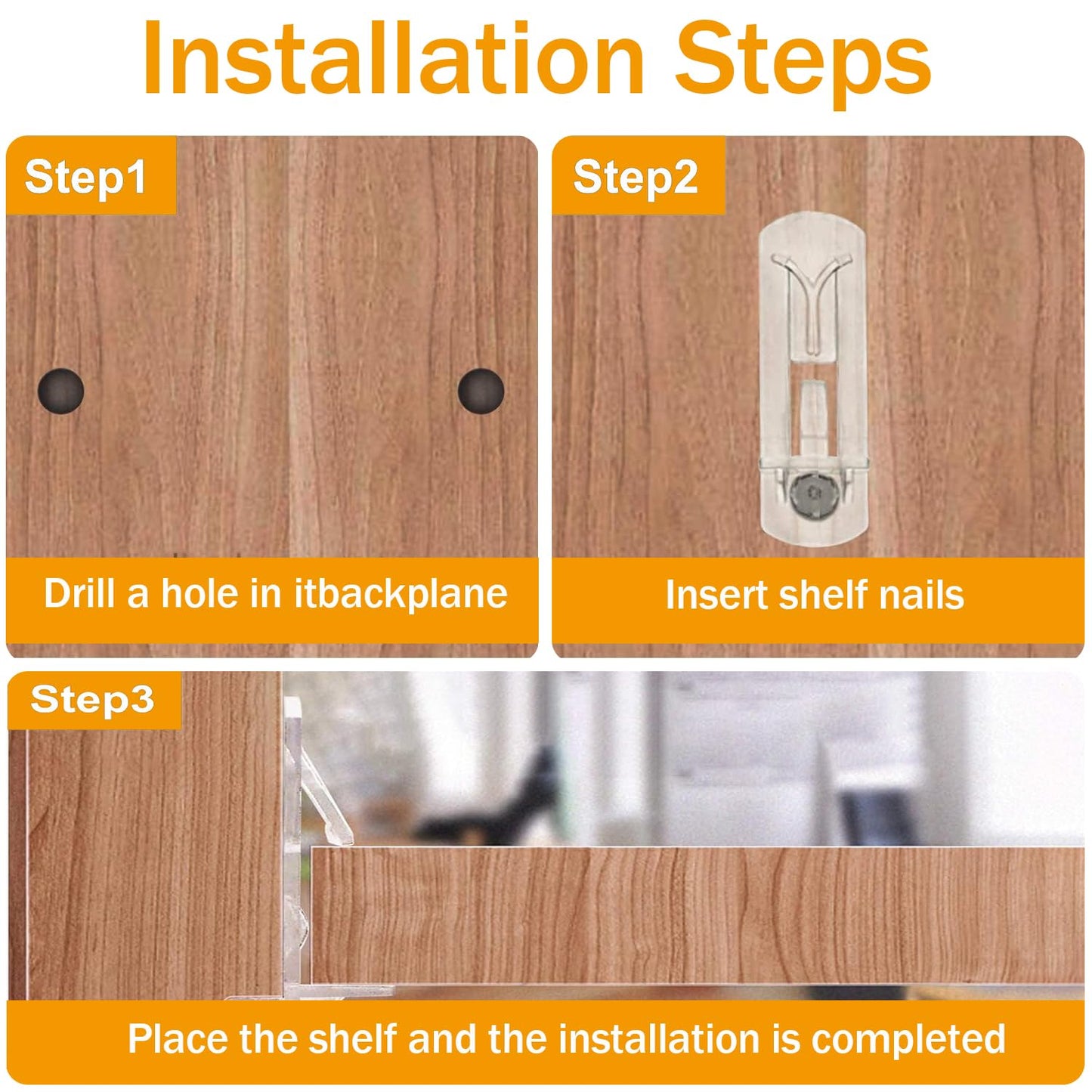 30pcs Plastic Locking Shelf Pins, Self Locking Shelf Support Pegs, Clear Self-Locking Shelf Support Pegs, Self-Locking Bracket Clips for Kitchen Cabinet Furniture Book Shelves