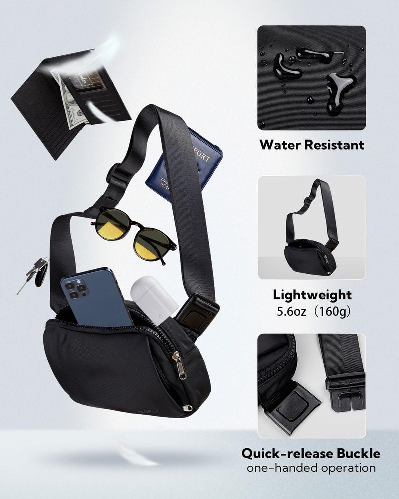 WATERFLY Crossbody Belt Fanny Pack: Sports Walking Waist Bag Runner Belt Bum Bag Hip Fannie Pack Phanny Fannypack Woman Man for Hiking Jogging Running