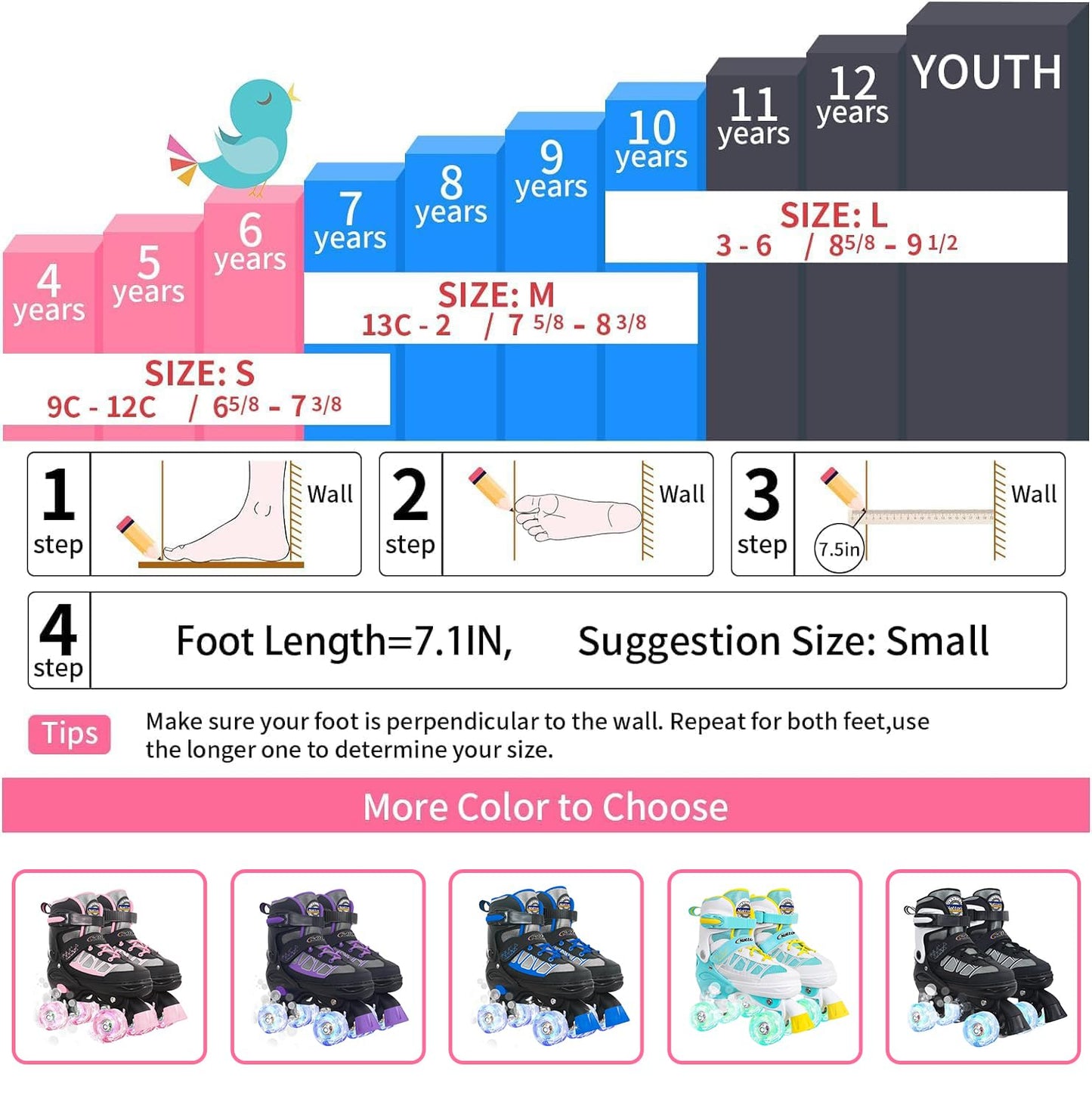 Kids Roller Skates for Boys, Blue Adjustable Rollerskates with Light Up Wheels for Teens Youth Ages 6-12 10 11 12, Beginners Outdoor Sports, Best Birthday Gift for Kids