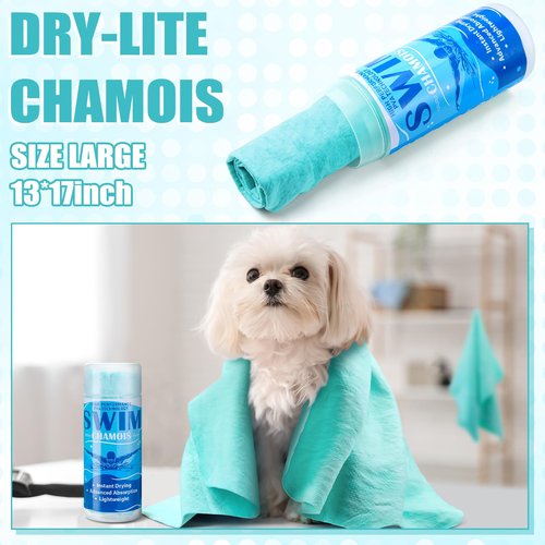 SmoothNovelty 2 Pack Swim Chamois Towel Water Absorbent Quick Dry Towel Shammy Chamois Cloth for Swimming Car Drying Diving Water Sports Beach Shower Pool Swimmer Gift(Blue, Aqua,13 x 17 Inch)