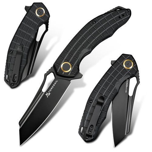 FORESAIL Folding Pocket Knife, 3.54" DC53 Steel Blade,4.65" G10 Handle, Liner Lock, Reversible Pocket Clip for Everyday Carry, Outdoor Activities. (Black PVD blade)