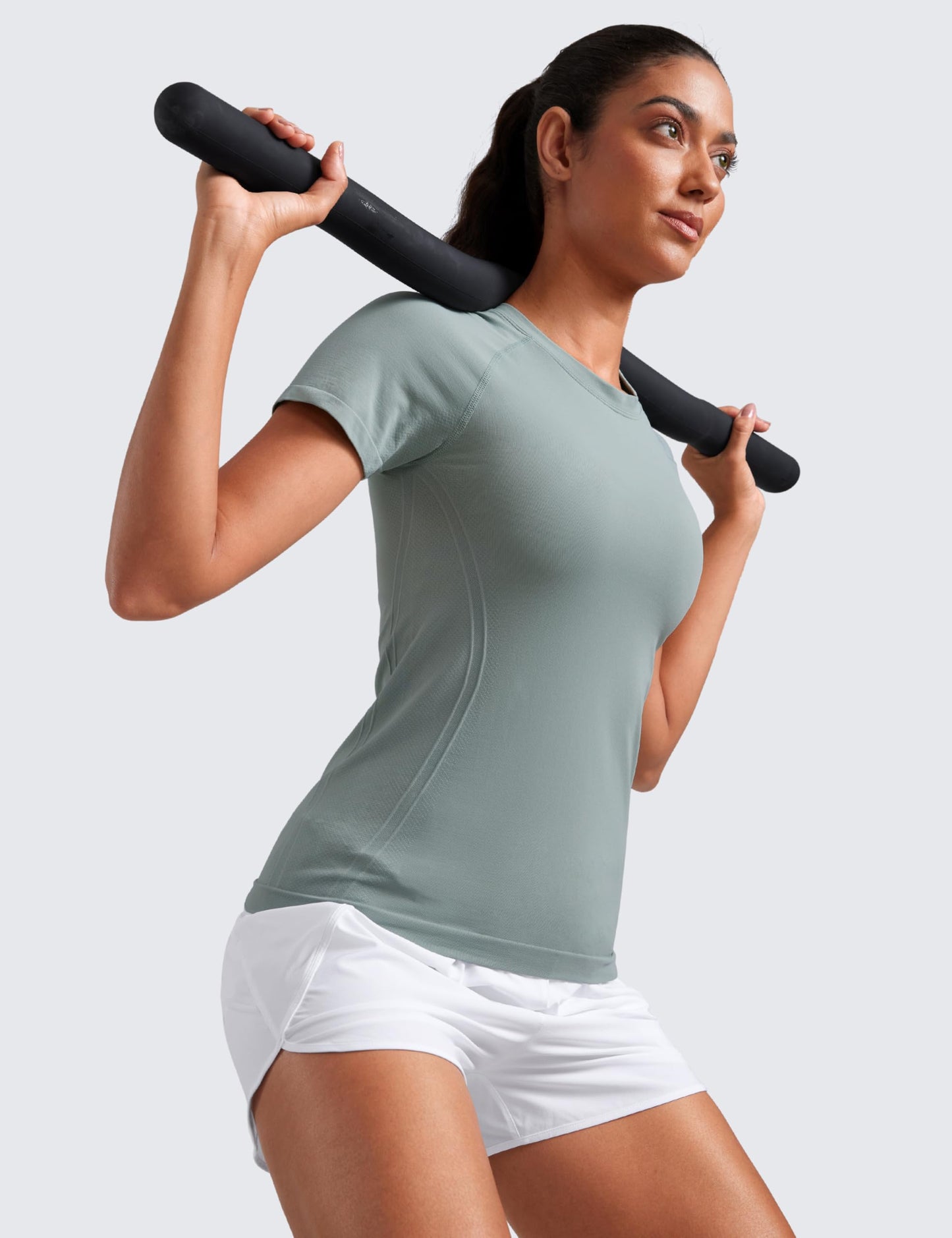 CRZ YOGA Seamless T-Shirt Hip Length Green Palm Court Large