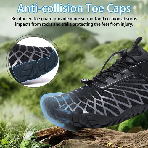 Jmzb Barefoot Shoes for Women & Men, Grounded Walking Hiking Barefoot Shoes, Wide Toe Box Non-Slip Water Athletic Footwear, Comfortable Vitality Barefoot Footwear, Trail Running Sneakers Unisex Black
