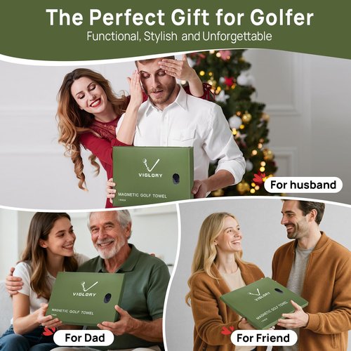 VIGLORY Magnetic Golf Towel for Bag 18" x 18" with Clip Exclusive Cleaning Pocket Microfiber Waffle Ultra Absorbent Club Ball Cleaner Essential Golf Accessories and Gifts for Men Women(Black 1 Pack)