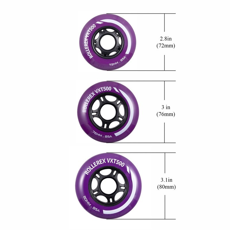 Rollerex VXT500 Inline Skate Wheels – 4 Pack Durable Replacement Roller Blade Wheels for Indoor & Outdoor Skating (76mm, Royal Purple)