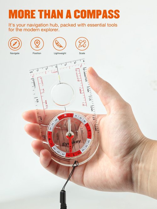 Eyeskey Advanced Orienteering Compass for Hiking & Navigation - Professional Scout Compass with 3X Magnifier, Glow-in-Dark Feature & Multi-Scale Rulers for Outdoor Survival Camping