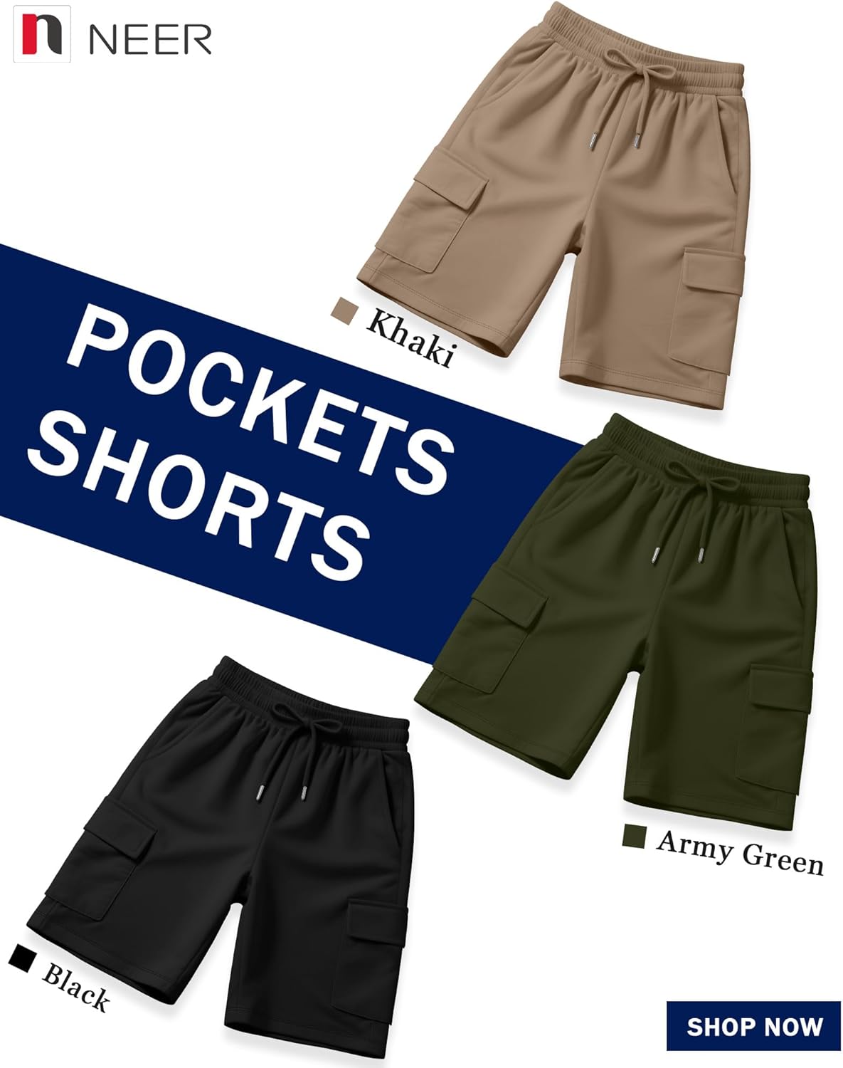 Neer Women's Bermuda Shorts - Casual Knee-Length Cargo Shorts with 4 Pockets | Elastic Drawstring