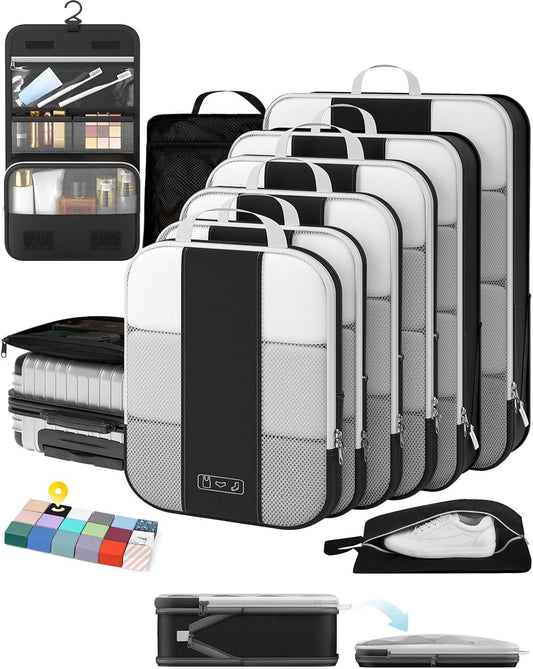 OlarHike Compression Packing Cubes - 10 Set Travel Organizer Bags for Suitcases | Black