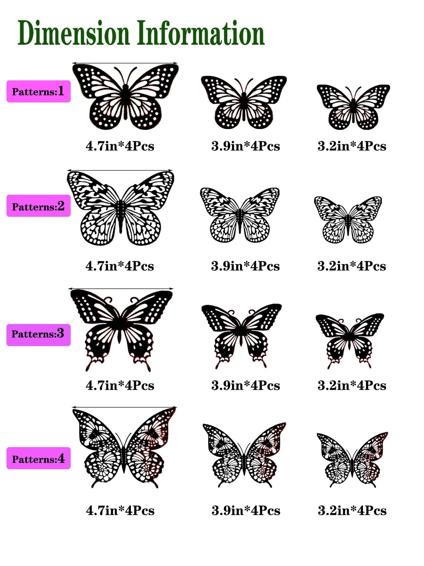 3D Butterfly Wall Decorat 48 Pcs 3 Sizes 4 Styles, Birthday Decorations Butterflies Party & Cake Decoration-Removable Gold Decorations (Black48 pcs)