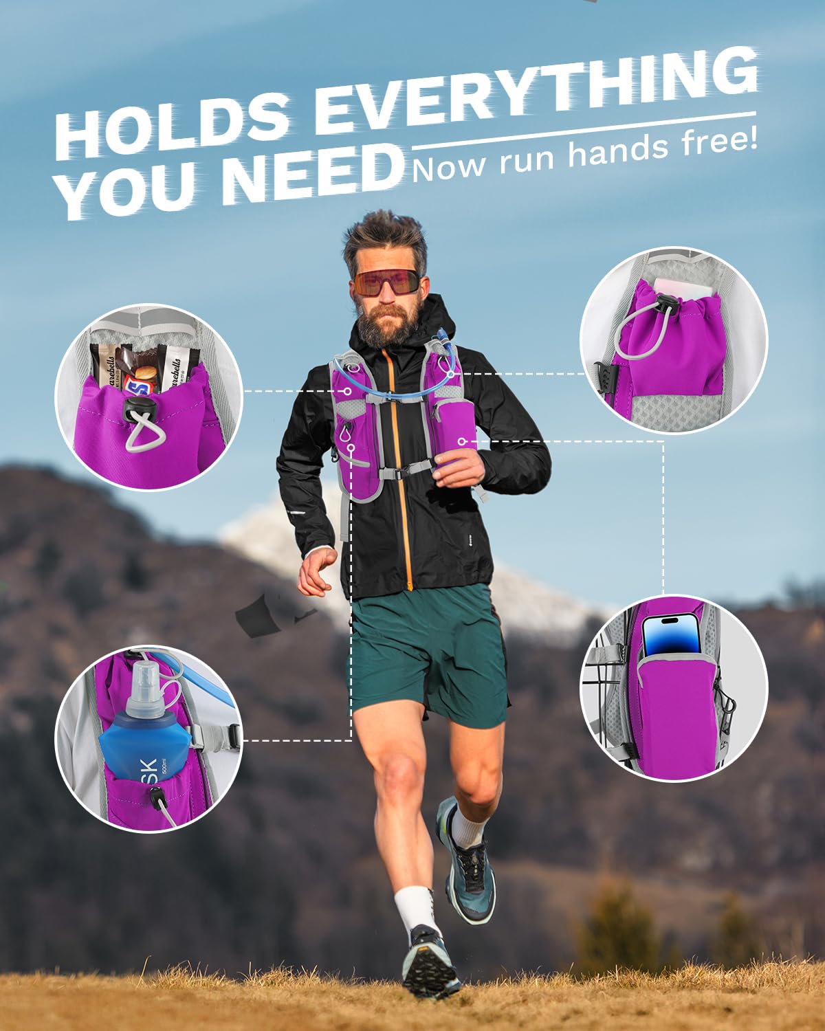 Running Vest for Women and Men, Hydration Running Backpack, Runners Vest, Hydration Vest for Running, Walking, Marathon, Hiking, with Front Phone Holder, Adjustable Chest and Waist Strap
