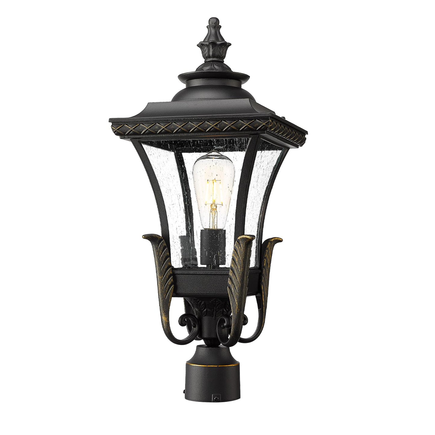 Emliviar 22.4 Inch Farmhouse Outdoor Post Light, 1-Light Exterior Pillar Lamp for House Patio, Die-Cast Aluminum with Seeded Glass, XE291PM BG