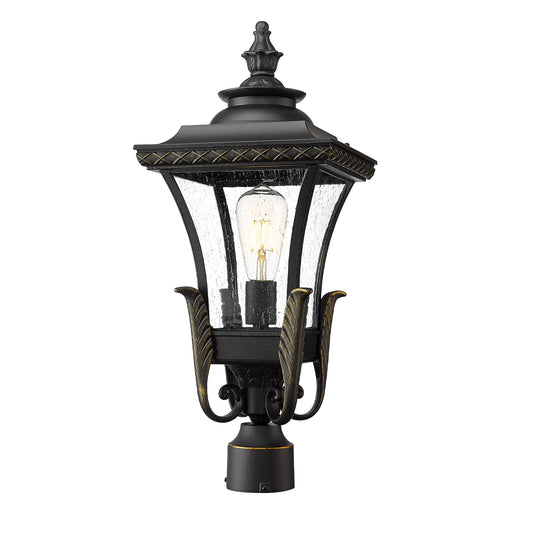 Emliviar 22.4 Inch Farmhouse Outdoor Post Light, 1-Light Exterior Pillar Lamp for House Patio, Die-Cast Aluminum with Seeded Glass, XE291PM BG