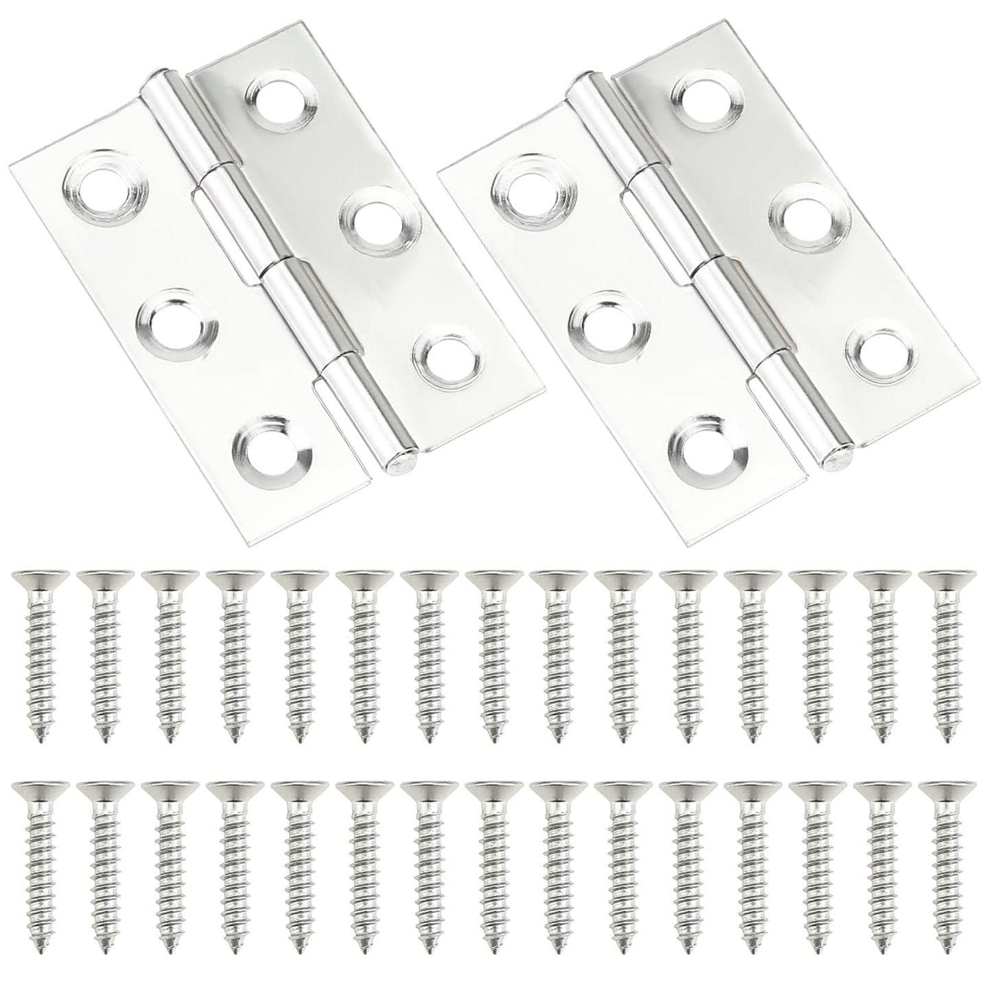 Sutemribor 20 Pieces Stainless Steel Folding Hinges, 1.73 Inch Cabinet Hinges, Small Door Hinges, Small Hinges with 120 Pieces Screws for Wooden Cabinets Box Small Crafts and Lightweight Projects