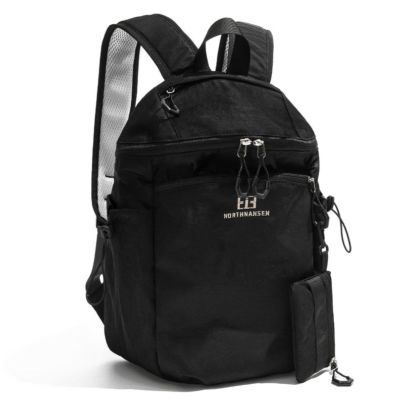 Outplea 13L Small Travel Backpack with Pouch for Men, Lightweight Padded Casual Daypack, Black