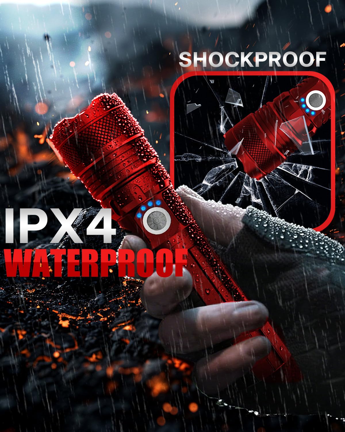 Victoper Red LED Flashlights, High Powered High Lumens Super Bright Tactical Flashlight, Rechargeable, 5 Modes Zoomable Waterproof Flash Lights for Emergency, Outdoor, Home, Camping, Hiking