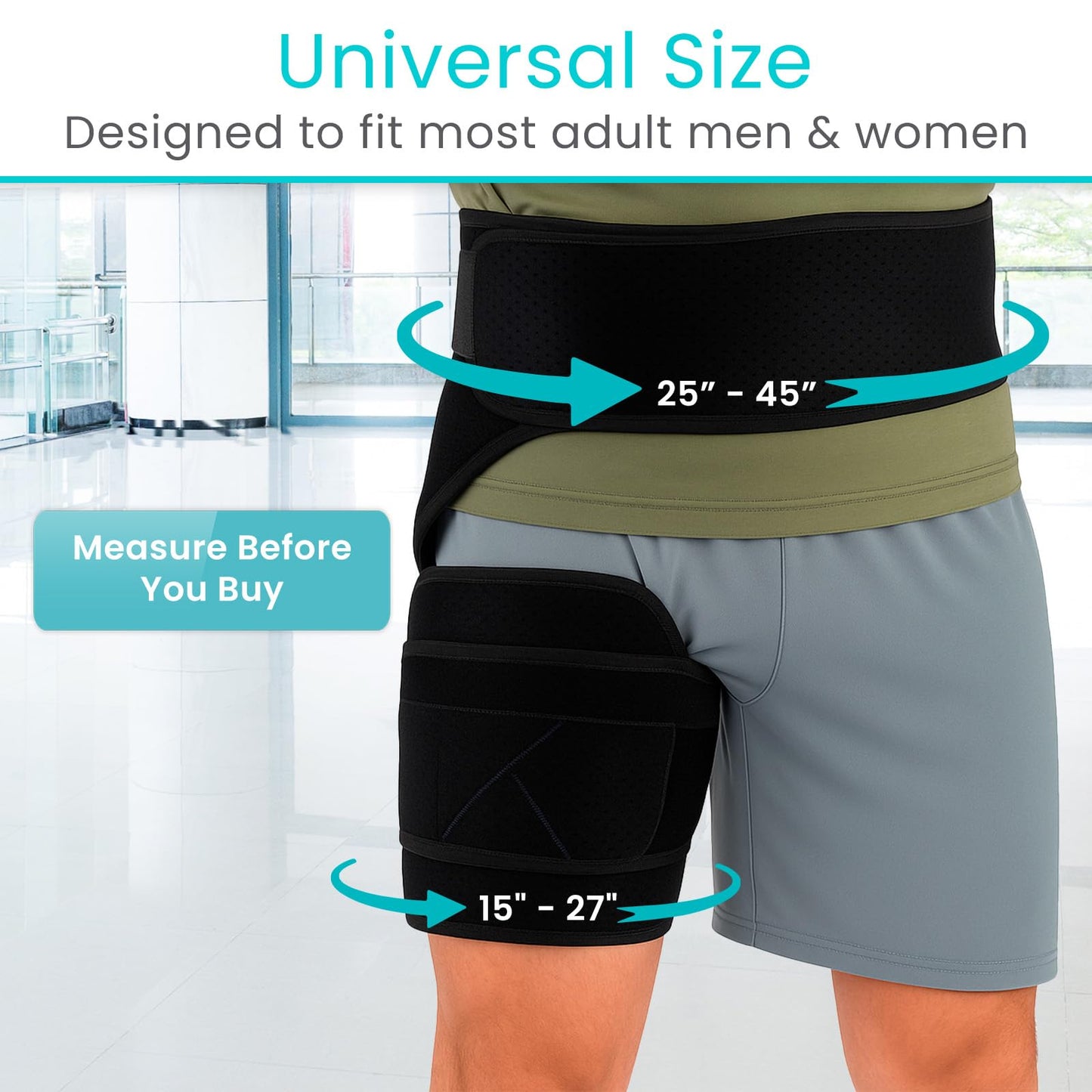 Vive Hip Brace for Sciatica Pain Relief - Groin Support Wrap for Sciatic Nerve Pain, Hip Flexor Strain, Thigh & Harmstring Pull, Arthritis - Adjustable & Comfortable Stabilizer for Muscle Recovery (Right)