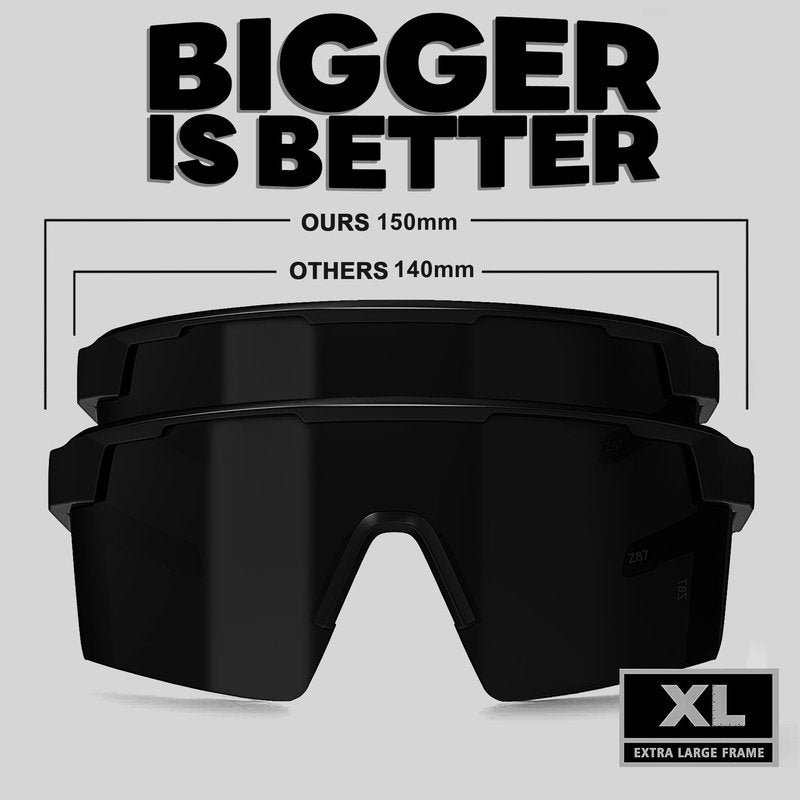 WISTON XL Z87 Sunglasses for Big Wide Heads Men Women,TR90 Ultralight UV400 Protection Sun Glasses Z8224 Dark Black