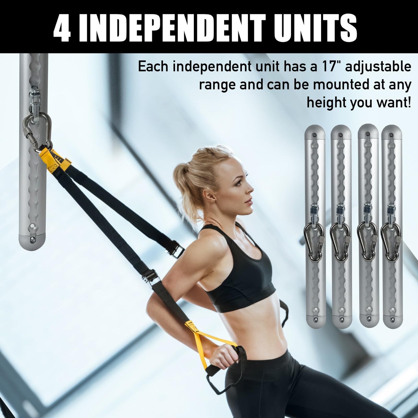 4-Pack Wall Anchor Set, Wall Mount Workout Anchors with Rails and Cars for Exercise Bands & Suspension Straps & Body Weight Straps & Strength Training & Home Workouts