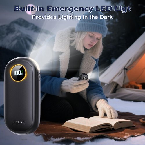 Rechargeable Hand Warmers, Dual-Sided Electric Hand Warmers with LED Display & Flashlight, 4 Levels Fast Heat, Portable Handwarmers for Christmas, Hunting Essentials, Camping, Gift for Men, Women