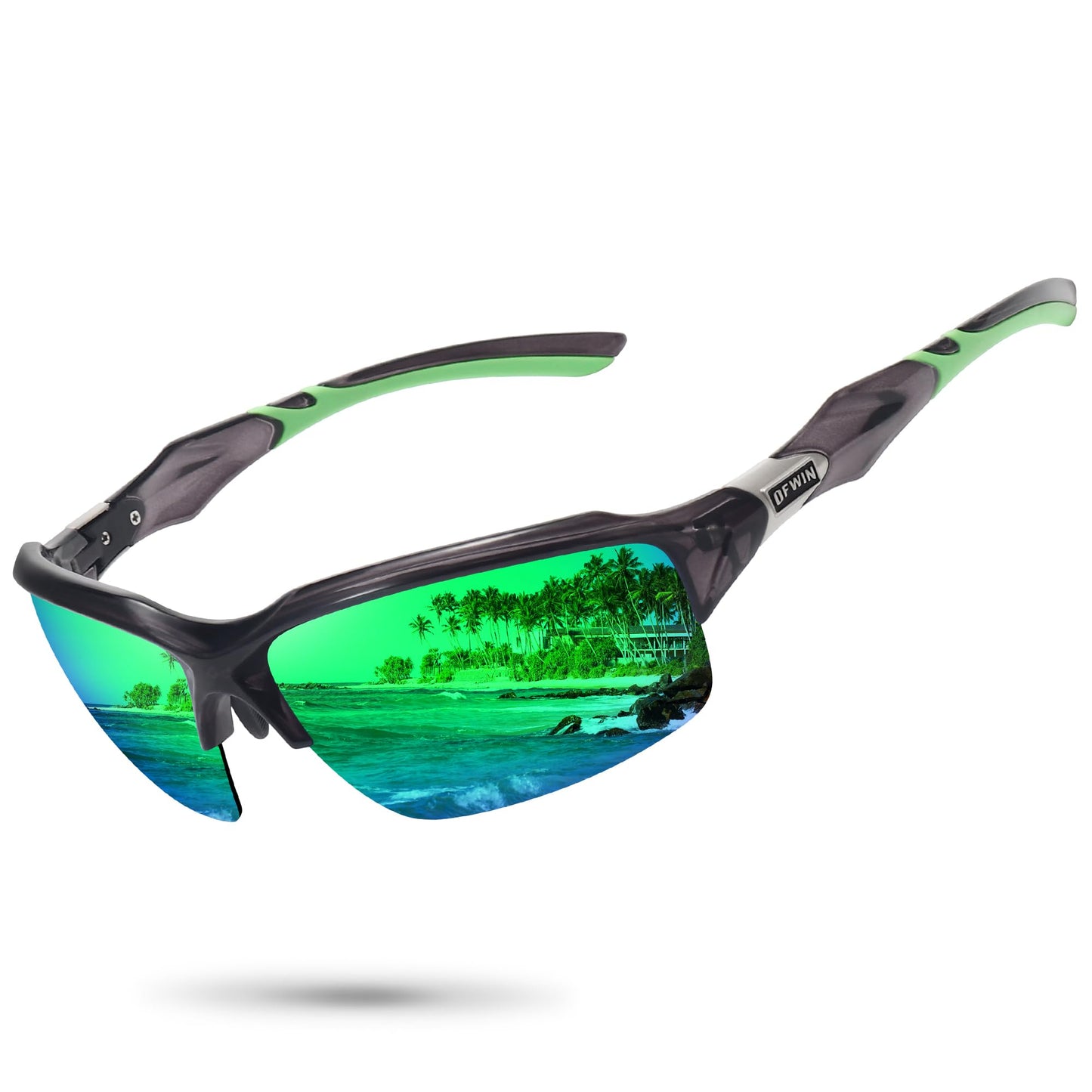 Ofwin Polarized Sports Sunglasses for Men Women Wrap Around Half Frame Cycling Fishing Bike Running Sun Glasses UV Protection White Frame/Blue Mirror Lens