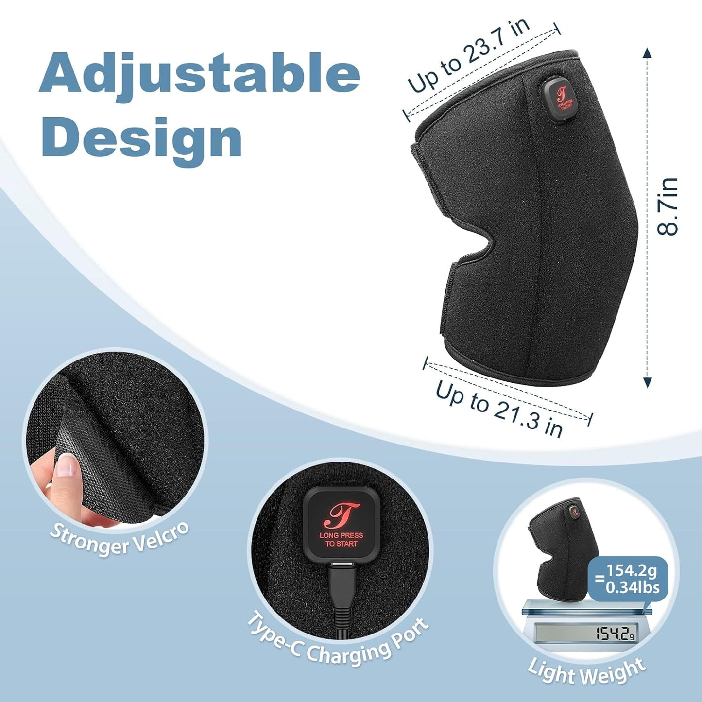 Skiennix Heated Knee Brace - Cordless Heating Pad for Arthritis Relief | 3 Temperature Modes, Black