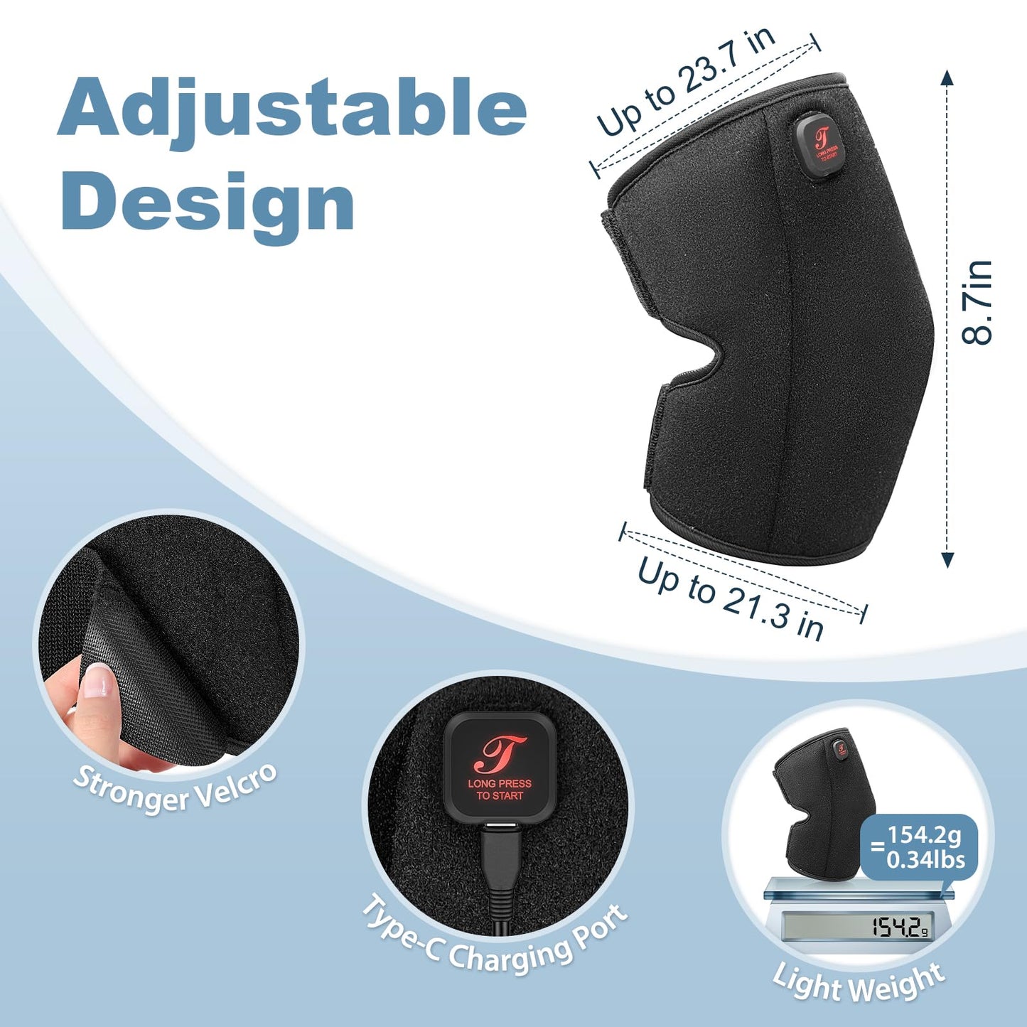Telepepe Heated Knee Brace, Cordless Knee Heating Pad for Arthritis, 3 Temperature Modes Knee Warmer, 3000mAh Battery Operated Knee Wrap for Men Women Seniors, Black(Single)