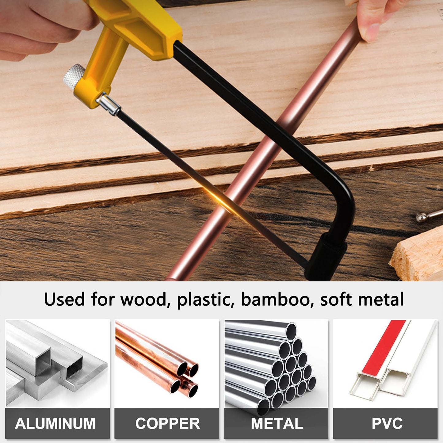 Mini Metal Mitre Box and Saw Set, 6 Inch Extra Fine Cut Hand Saw, 5.3 Inch Small Aluminum Miter Box with 3 Hacksaw Replacement Blades for Crafts, Hobby Projects, Cutting Wood, Soft Metal