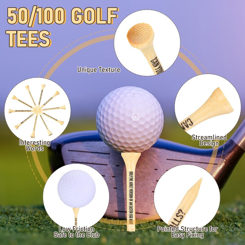 Hollowfly 100 Pack Wood Golf Tees Bulk for Men Easter Gifts 2-3/4 Inch Wooden Golf Tees Funny Birthday Gag Gifts for Men Grandpa Husband Lovers, 10 Style