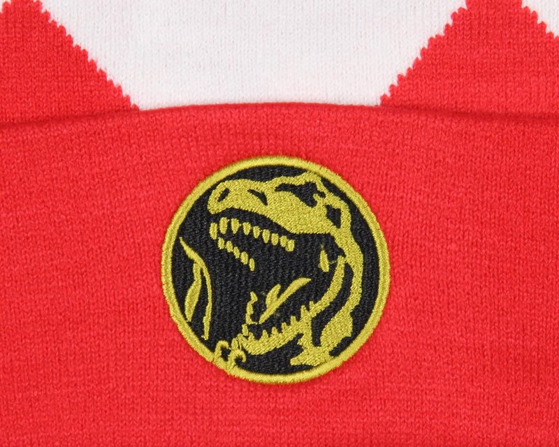 Red Ranger Beanie Mighty Morphin Power Ranger Embroidered Dino Coin Knit Cuff Adult Beanie Winter Cap OSFM for Men Women