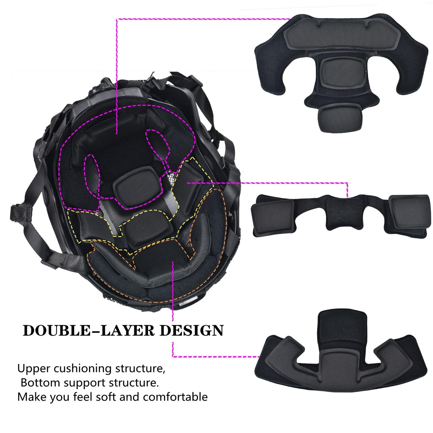 Airsoft Fast Helmet Set Tactical Paintball Helmet with Military Headset and Helmet Cover Memory Foam Protective Pad Adjustable Size for Adult and Teenager (Black)