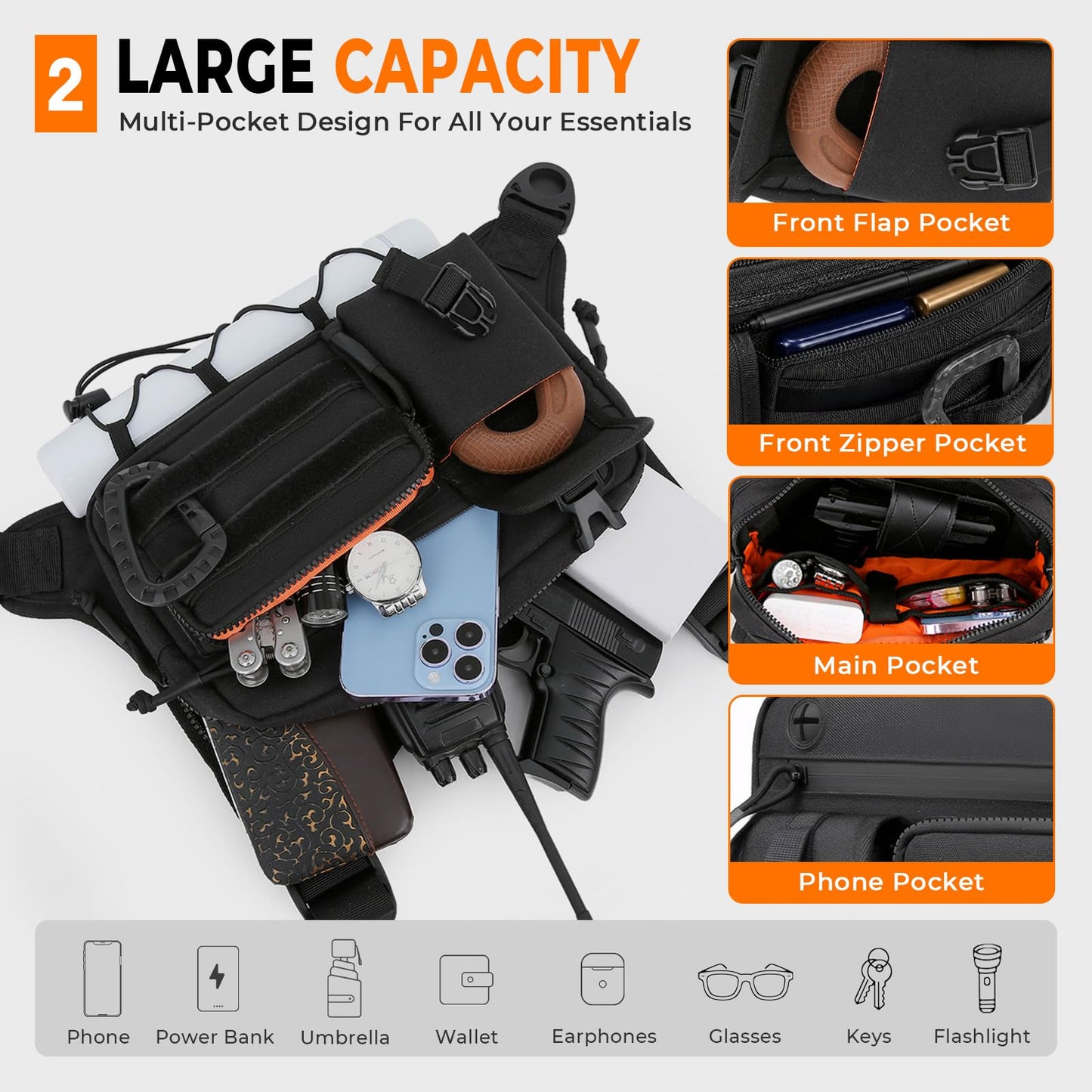 Muserise Tactical Chest Pack for Men Women, Outdoor Running Vest, EDC Chest Rig Bag for Cycling, Sports and Workouts