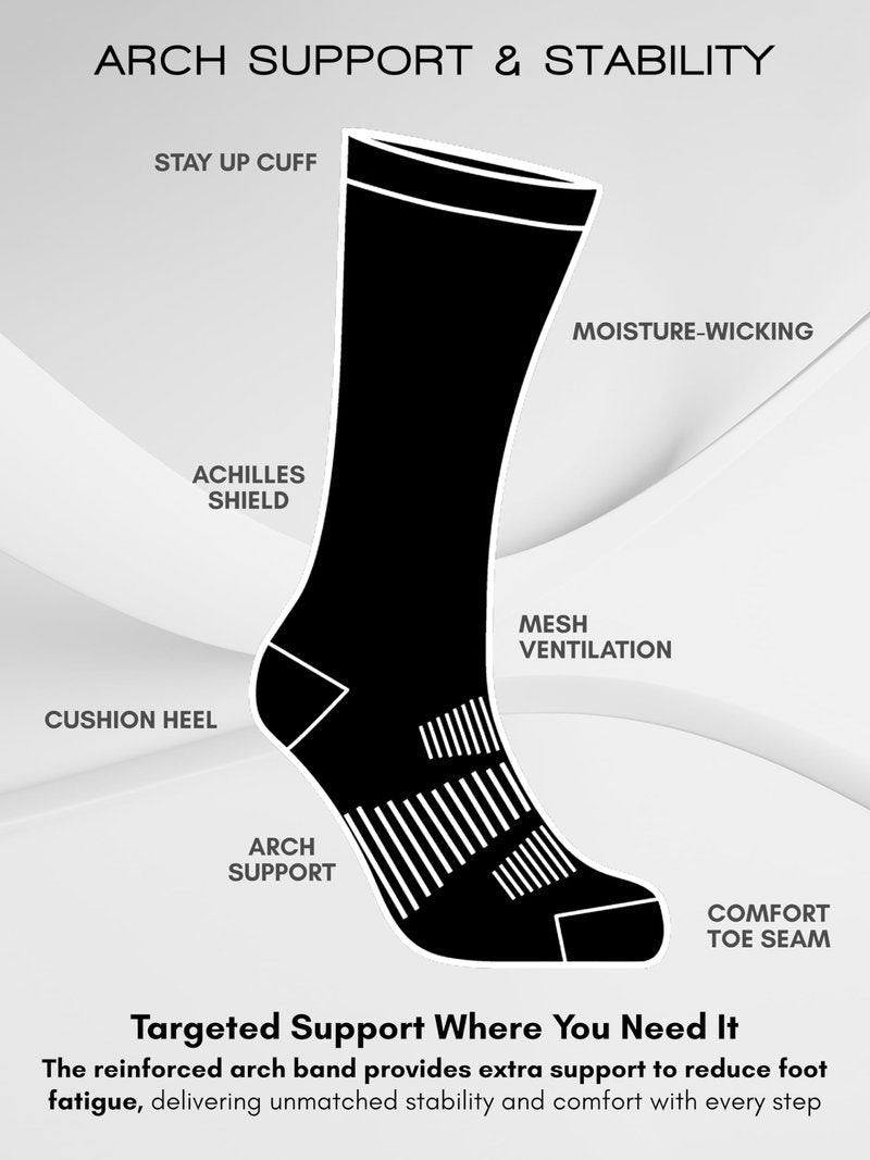 Glacier Performance Men's Cushioned Moisture-Wicking Crew Socks (4-Pack) Mid-Weight Work Socks Moisture-Wicking, Arch Support, Fits Sizes 6-12