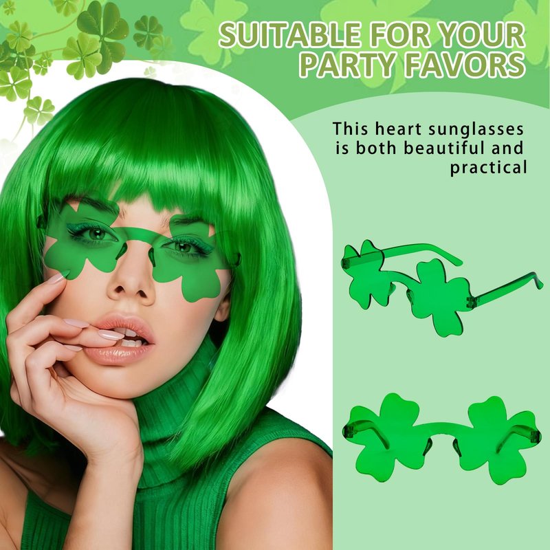 Semato 16 Pcs Shamrock Sunglasses Rimless Green Clover Irish Glasses St Patricks Day Accessories Party Favors