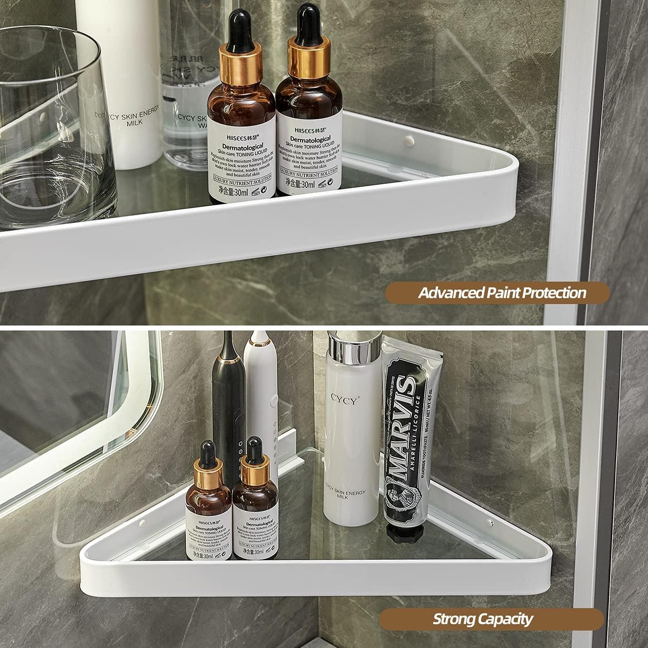 Wall Mounted Glass Bathroom Shelves - 2-Tier Floating Organizer in Black