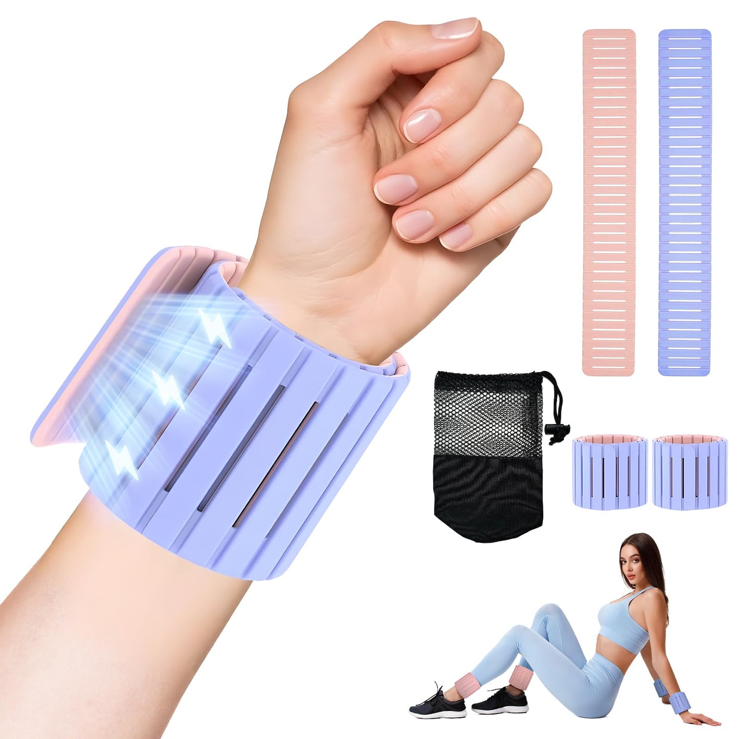 Ziokhans Adjustable Hidden Magnetic Ankle & Wrist Weights, Skin-Friendly Breathable and Waterproof Silicone Design for Women & Men - Ideal for Fitness, Yoga, Running, Cycling & Swimming, 2-Pack, 1LB Each (Purple and Light Yellow)