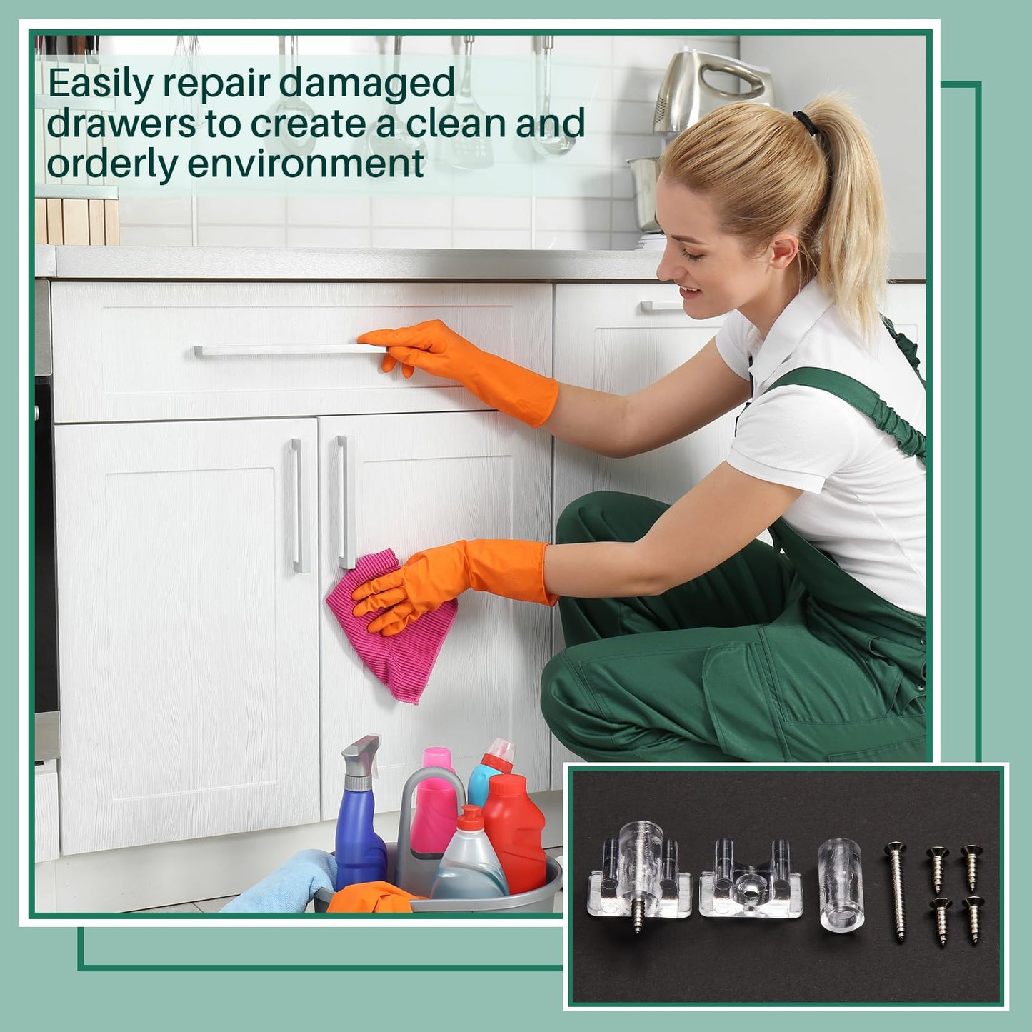 Juexica False Cabinet Front Clip False Drawer Front Clips Sink Tip Out Snap with Screws Screwdrivers for Hardware Replacements(16 Pairs)