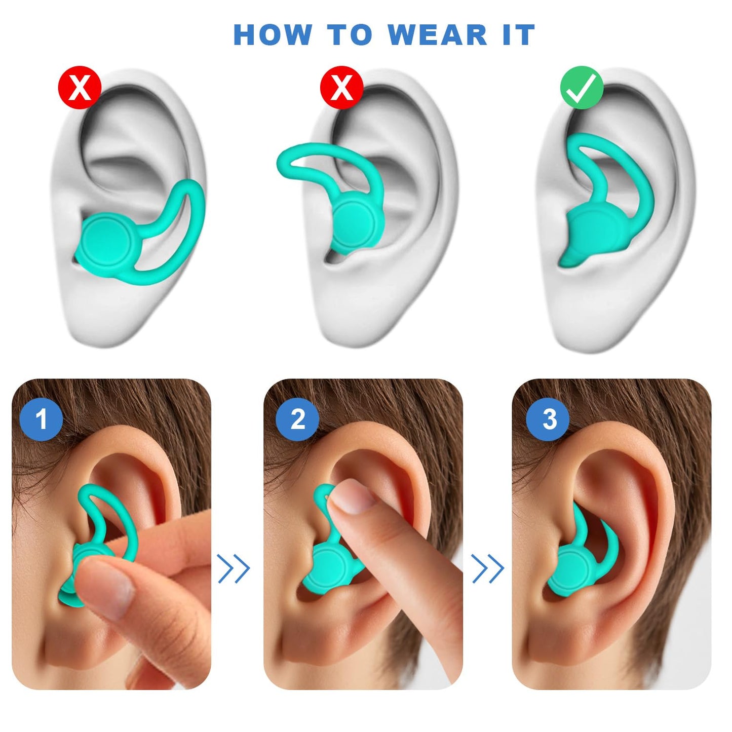 Ear Plugs for Swimming, 3 Pairs Swim EarPlugs, Waterproof Reusable Swim Ear Plugs for Adults, Keep Water Out and Ear Protection, Perfect for Showering, Pool, Diving, and Other Water Sports.