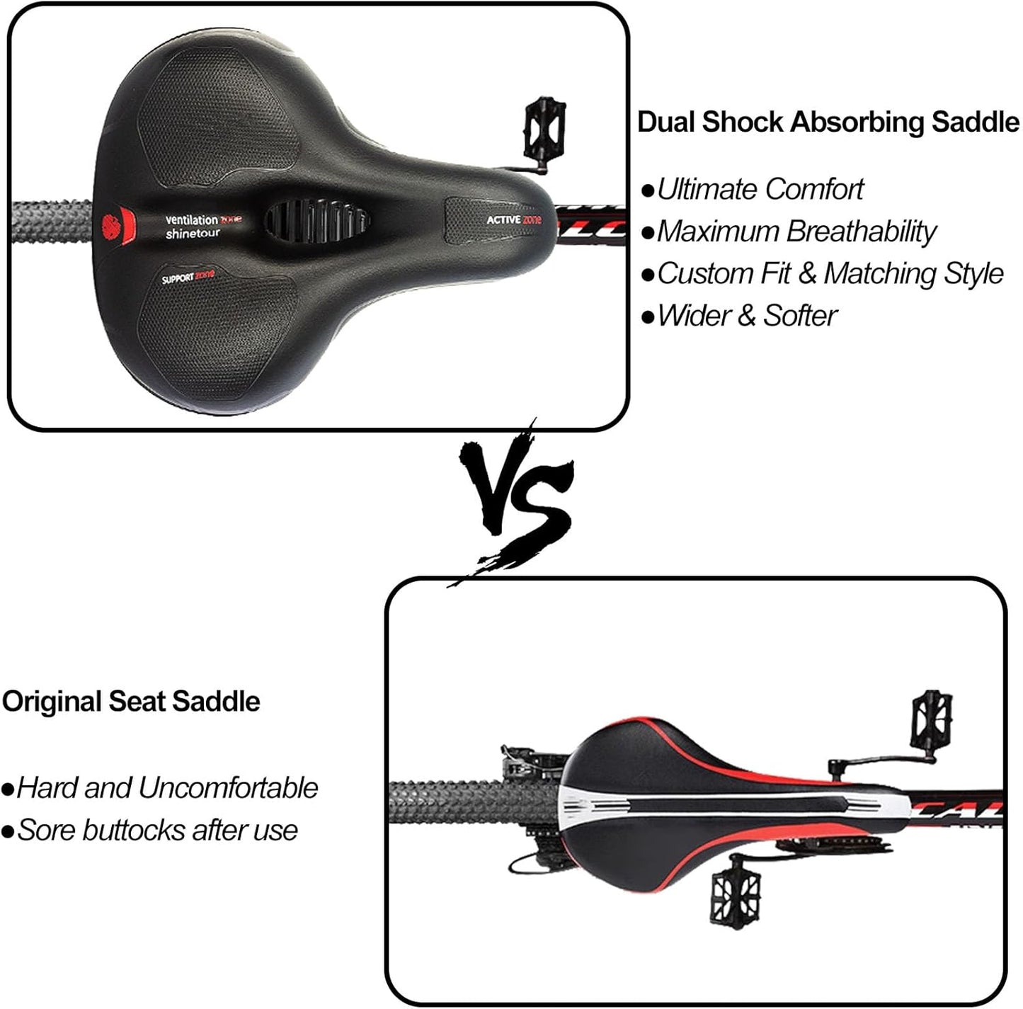 TOPCABIN Comfort Bike Saddle - Waterproof Wide Replacement Seat with Dual Shock Absorption & Memory Foam