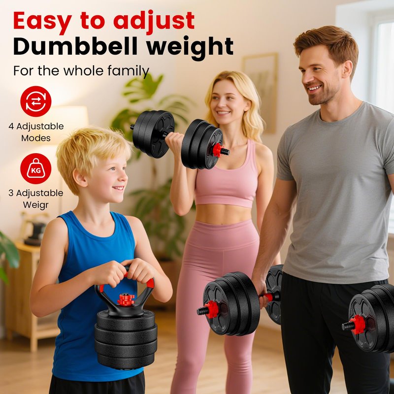 BDSHE Adjustable Dumbbell Set, 45lbs Free Weight Set with Upgraded Nut,4 in1 Dumbbells Set Used as Barbell, Kettlebells, Push up Stand, Weight Set for Home Gym Suitable Men/Women