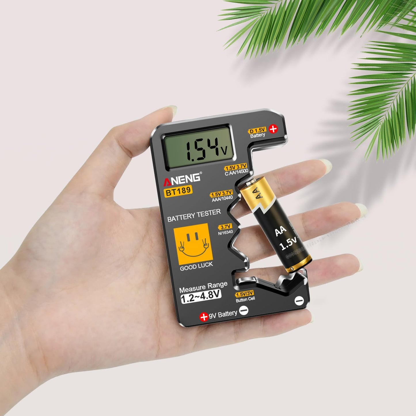 ANENG BT189 Battery Tester for AAA,AA,C,D,9V,F,6F22,1.5V/3V Button Batteries,LCD Display Household Battery Detector,Detects Battery Power by Voltage,Universal Battery Checker