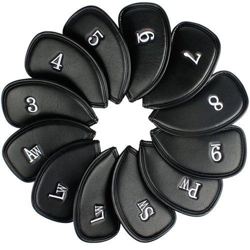 KFYIOE Golf Iron Head Covers (12-Pack) Synthetic Leather Waterproof Club Head Covers for Standard Irons – Magic Tape Closure, Universal Fit & Anti-Loss Design