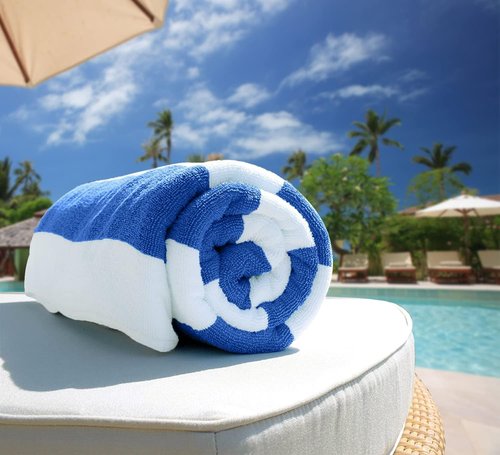 Avalon Towels Cabana Beach Towels - Oversized 100% Ring Spun Cotton, Quick Drying | 30x60 Inches, Blue Stripe, 4 Pack