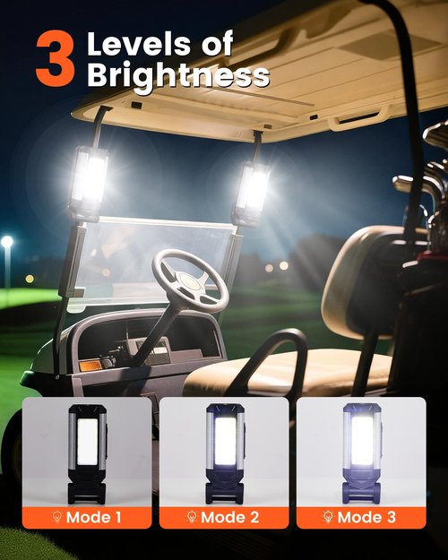 Golf Cart Lights with Magnetic Charging & 360° Rotation - LED Dome Light Accessories Featuring Hook/Carabiner, 7 Modes, Power Bank - for Camping, Hunting(1)