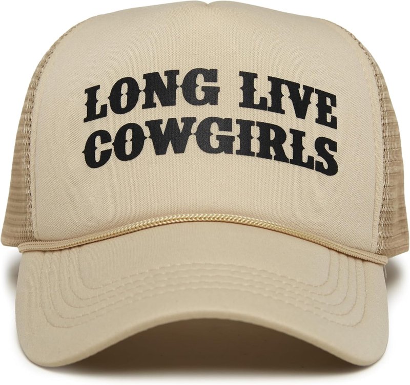 Funky Junque Foam Trucker Hat – Funny Mesh Back Baseball Cap for Men & Women, Cowboy Chic Party Hat, Trendy Womens Trucker Hats - Long Live Cowgirls (Khaki)