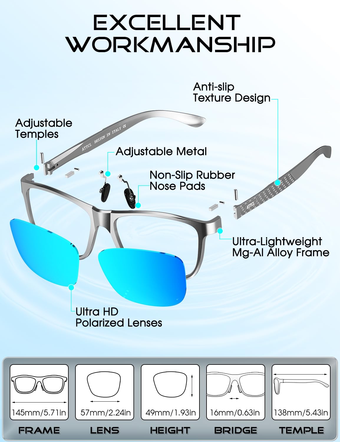 ATTCL Polarized Sunglasses Men for Driving: UV400 Protection Lightweight AL-MG Metal Rectangular Sun glasses Hiking Travel