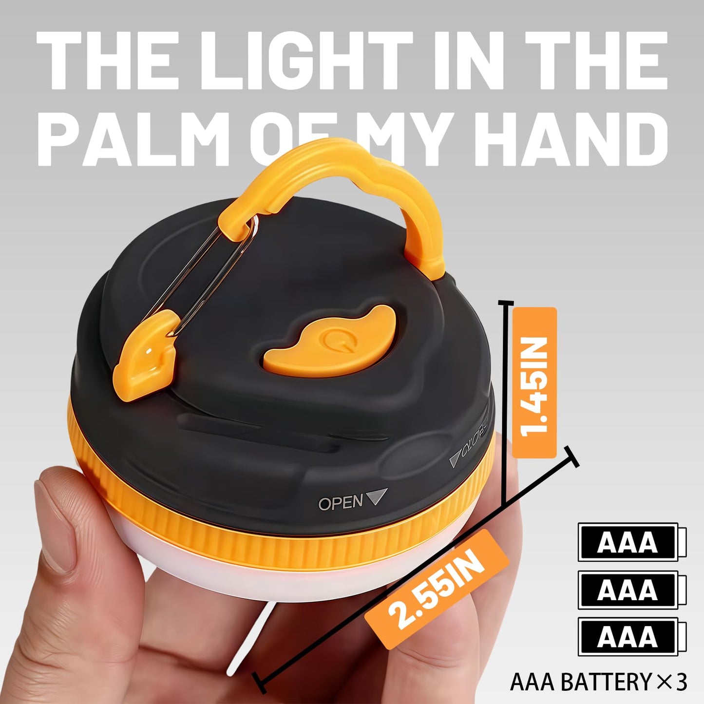 Portable LED Camping Lantern, Collapsible with Carabiner Hook in Eye-Catching Black and Orange – Your Go-to Gear for Nighttime Fun! Adventure Ready！