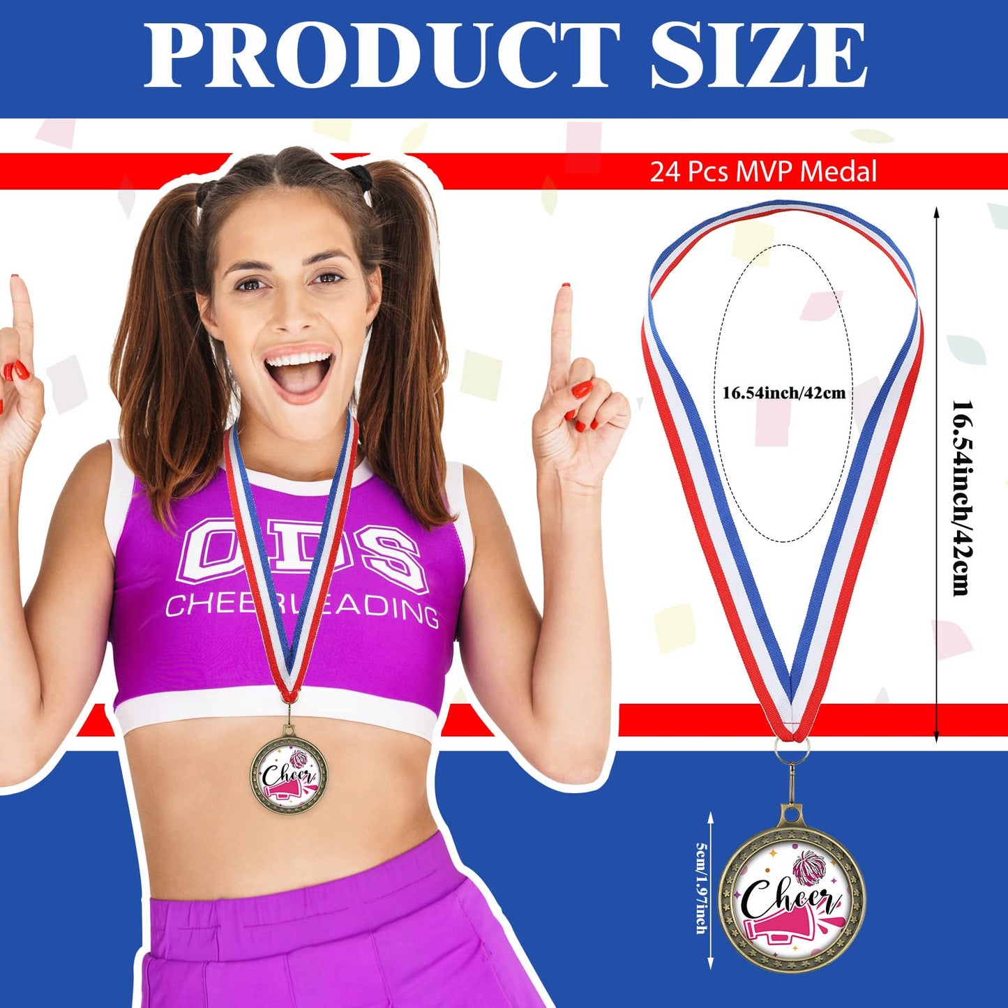 Kigeli 12/24Pcs Cheer Award Medals Bulk Cheerleading Trophy Prize Cheer Team Gift for Baseball Volleyball Softball Football Competitions Participation Winner Gifts(24 Pcs,Rose Red)