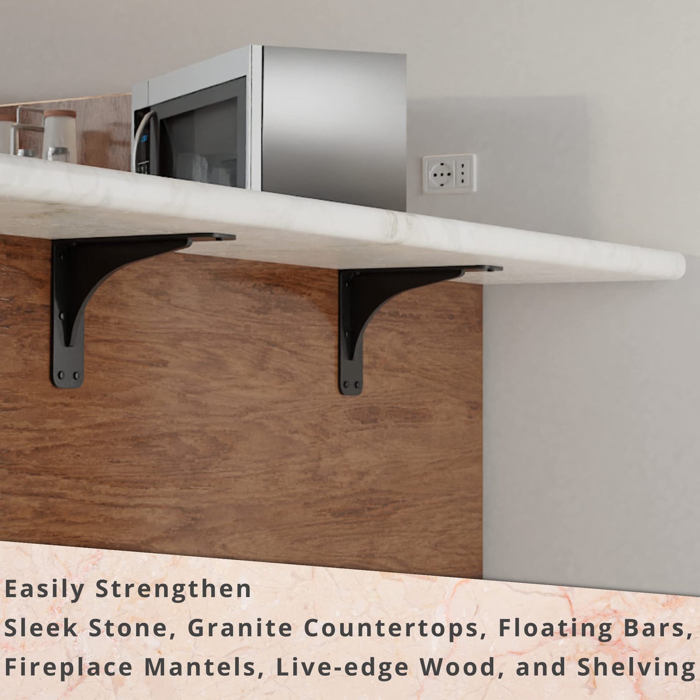 Starby Gladiator Series Solid Heavy Duty Welded 500 Lb Low Profile Granite Countertop Support Shelf Brackets Floating Shelf Discrete Slim 500 LB Capacity (2 Pack) (7" x 9" x 2.5")