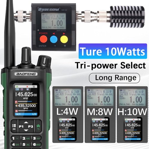 Ham Radio BAOFENG Radio UV32 Handheld 10W Rechargeable Walkie Talkies Long Range UV-32 5RM Two Way Radio NOAA Weather Radio with GPS,APP Programming Copy Frequency 3800mAh Battery USB-C Charging