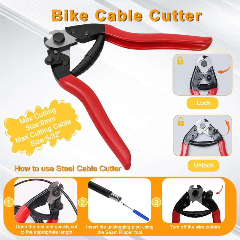 Stainless Steel Wire Cutter Bike Brake and Shifter Derailleur Cable Housing Kit, Universal Standard Bicycle Transmission Line with Bike Cable End Caps for MTB Mountain Road Bikes Repair, Professional